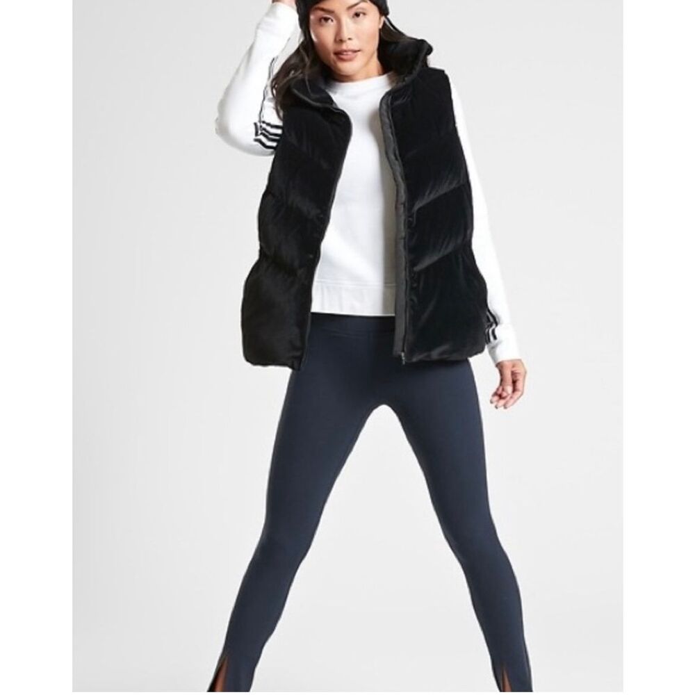 Athleta Black Velvet Puffer Vest, Size Small (No Hood)